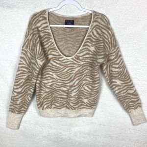 Abercrombie & Fitch Sweater Womens Large‎ Tan Zebra Print Long Scoop Neck